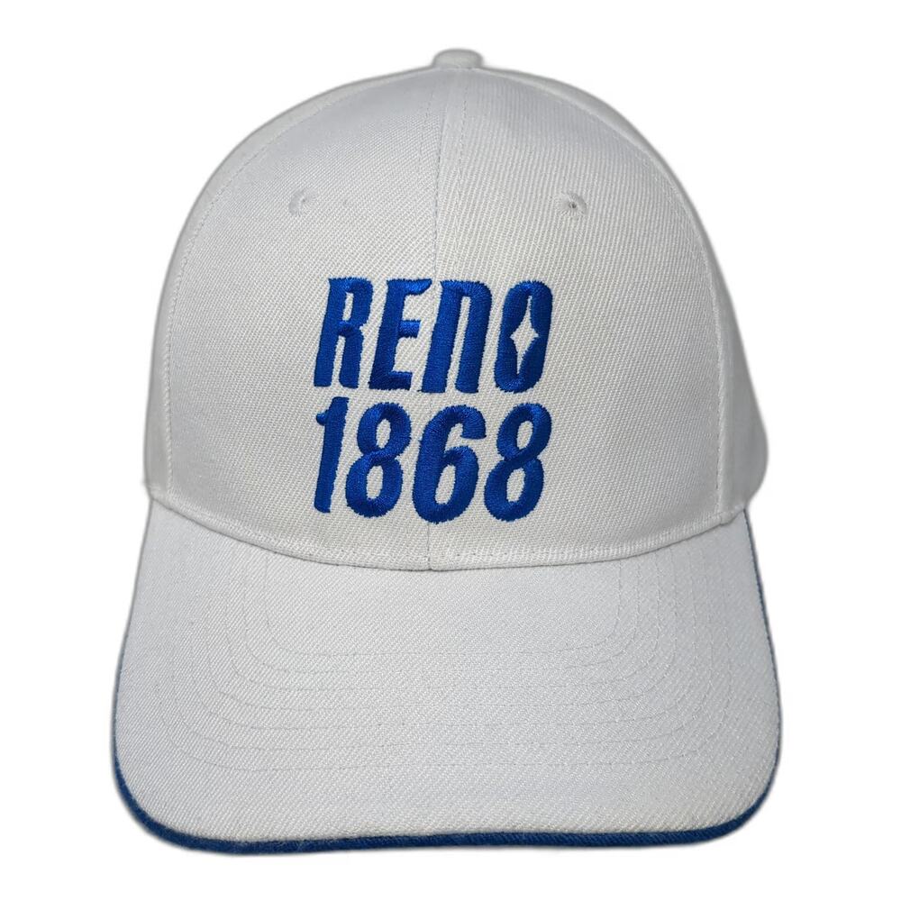 Success Promotions Baseball Cap White One Size Reno 1868 Soccer Hat Blue Trim
